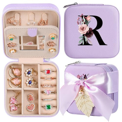 AYGXU Travel Jewelry Box for Women and Girls - Small Case With Initial A-Z - Teacher Gifts - color: purple, size: R