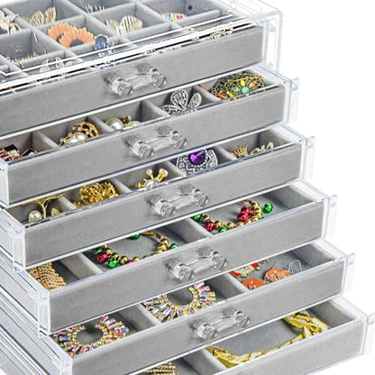 Acrylic Jewelry Box Organizer and Storage 6 Drawer for Earring Display Gray - color: Gray 6 Layers