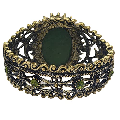 Rosemarie & Jubalee Women's Stunning Vintage Inspired Burnished Gold Statement Victorian Elegance Metal Frame Hinged Cuff Bangle Bracelet, 6.75" - style: Green Cameo