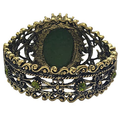 Rosemarie & Jubalee Women's Stunning Vintage Inspired Burnished Gold Statement Victorian Elegance Metal Frame Hinged Cuff Bangle Bracelet, 6.75" - style: Green Cameo