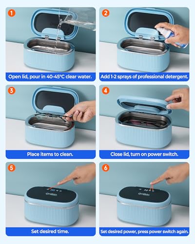 45KHz Ultrasonic Jewelry Cleaner, 5 Timer & 3 Power Modes, 35W Retainer Cleaner for Jewelry, Eyeglasses, Rings, Watch Strap, Dentures - Quiet <38dB, 20oz, 304 Stainless Steel Tank(Blue) - color: Blue