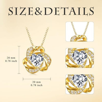 Midari 18K Gold Love Knot Necklace Love Knot Pendant Necklace with 12 Months Birthstones I Love You Forever Jewelry Gifts for Women Mom Her - color: 04-April