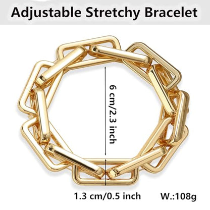 Chunky Gold Bracelet for Women Non Tarnish, Trendy Stretch Cuban Link Chain Plated Gold Bangle Bracelets - color: Paperclip-gold