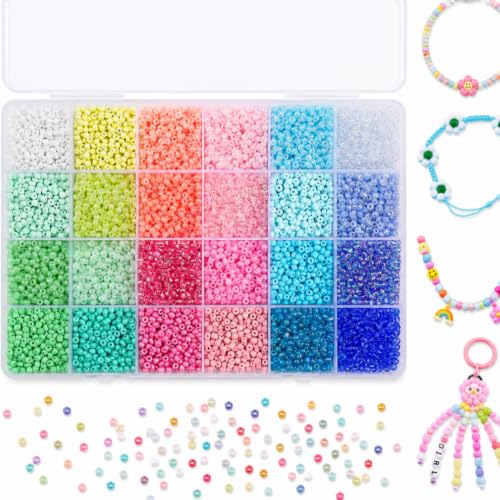 5200 Pcs 3mm Glass Seed Beads for Jewelry Bracelet Making Kit, Small Beads Friendship Bracelet Kit, DIY Art Craft Girls Gifts Mixed Colors - color: Mixed Colors