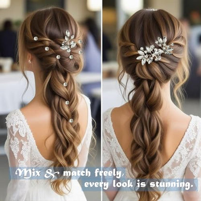 14 PCS Bridal Hair Pins Comb Set Wedding Silver Rhinestone Sparkling Crystal Hair Accessories Jewelry Women Prom