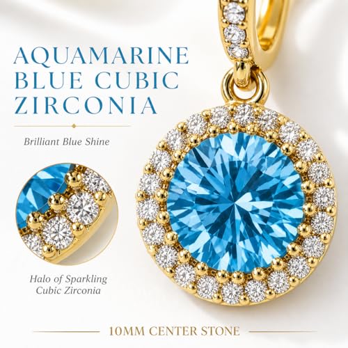 14K Gold Plated Hoop Dangle Earrings for Women, Hypoallergenic Colorful Cubic Zirconia Drop Earrings, Lightweight Huggie Earrings for Women - color: Gold/Aquamarine Blue