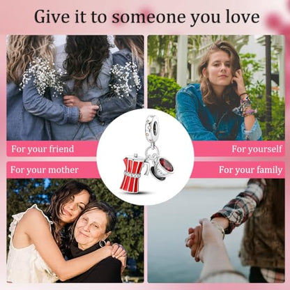 HONGRUI 925 Sterling Silver Charm for Bracelets Fashion Women Jewelry Gift - color: Red coffee cup