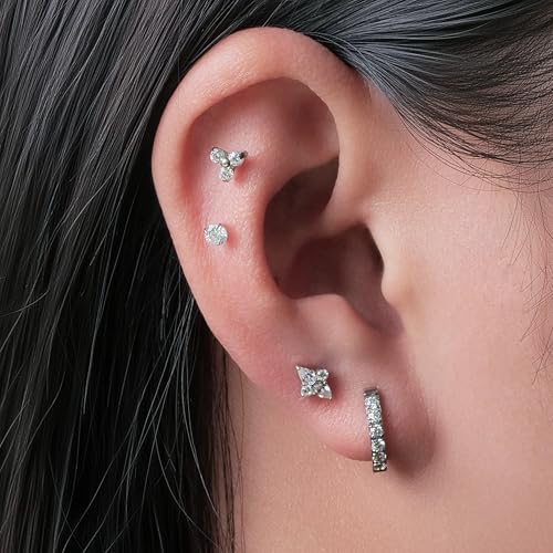 Limerencia F136 Implant Grade Titanium Cubic Zirconia Women Stud Earrings | 20G Hypoallergenic medical grade titanium earrings,G23 Small Dainty Earrings for Women's Sensitive Ears Lobes