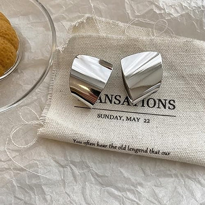 Unique Abstract Earrings For Women,Geometric Statement Stud Earring Large Hypoallergenic Earring for Gift - color: white gold plated