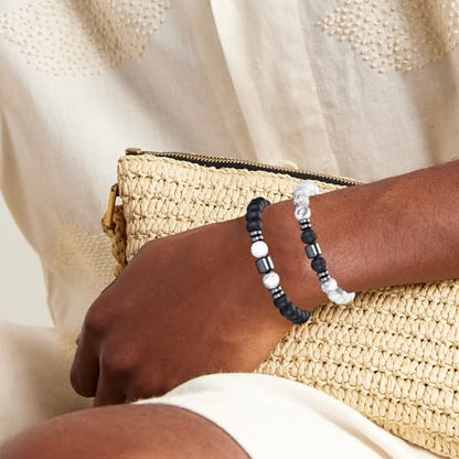 RANKEEF Tiger Eye Bracelet For Men 8MM Natural Stone Stretch Adjustable Black Crystal Beaded Bracelet for Men Women Gifts - color: 2,white,black bracelet