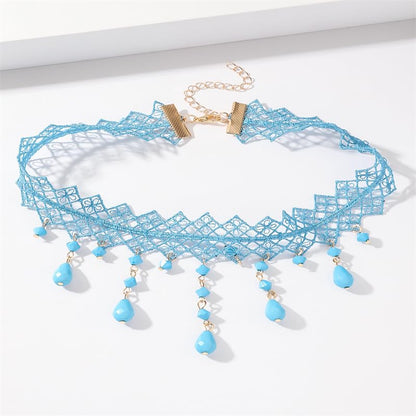 Gothic Necklace for Women Goth Lace Necklace Choker Halloween Witch Accessories Velvet Vampire Jewelry - color: Blue