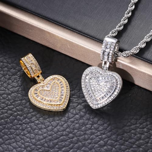 Lulu Mel Silver Heart Necklace 14K Gold Plated Heart Pendant Cubic Zirconia Necklace for Women Men, Iced Out Love Necklace Jewelry Gift Valentine's Day/Mother's Day/Christmas/Anniversary/Birthday Gift - color: Gold, style: Small Heart