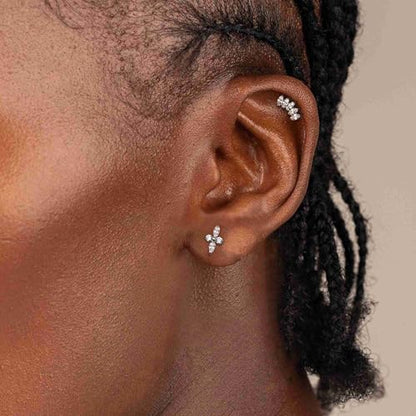 G23 Titanium 16G Tragus Conch Piercing Jewelry Flat Back Stud Earrings | Hypoallergenic CZ Nose Dangle Helix Medusa Lip Labret Body Piercing Jewelry, 14K Gold Plated, Silver, 6 and 8 mm Post Length - color: Marquise Flow-Titanium