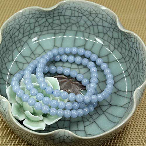 Angelstones Gemstones 6mm Round Beads Healing Crystal Bracelet for women | Natural Gemstone, Handmade Gifts for Women, Healing Crystal Round Beaded Stretch Bracelets, Unisex Jewelry for Women and Men - color: Blue Angelite