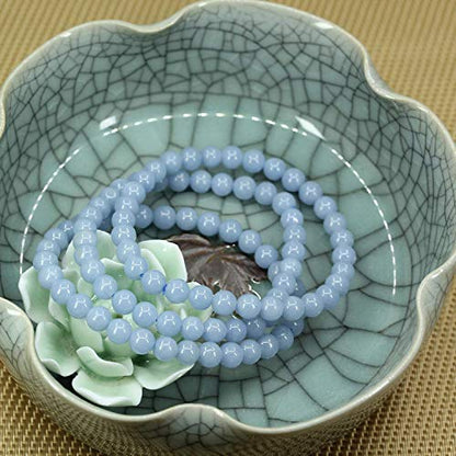 Angelstones Gemstones 6mm Round Beads Healing Crystal Bracelet for women | Natural Gemstone, Handmade Gifts for Women, Healing Crystal Round Beaded Stretch Bracelets, Unisex Jewelry for Women and Men - color: Blue Angelite