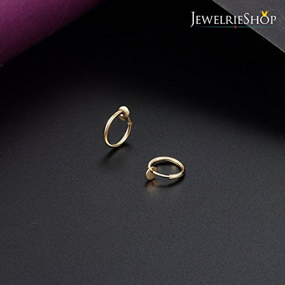 JewelrieShop Retractable Earrings Fake Hoop Fake Nose Ring Non Pierced Earrings Fake Cartilage Piercing Clip On Nose Ring Septum Ring for Women (1 Pair, Black/Silver/Gold/White) - color: #02. Gold Tone x 1 Pair