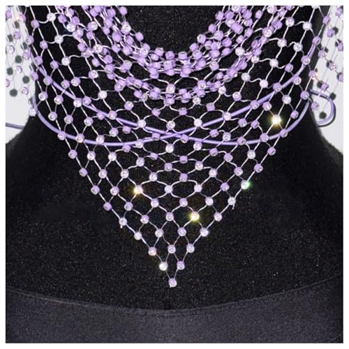 Bikini Rhinestone Mesh Top Shirt Crystal Bra Body Chain Festival Rave Crop Tank Top Summer Beach Underwear for Women - color: Purple