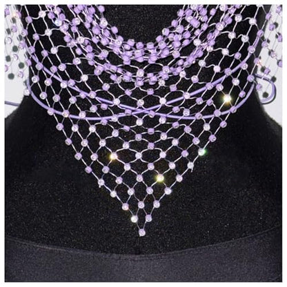 Bikini Rhinestone Mesh Top Shirt Crystal Bra Body Chain Festival Rave Crop Tank Top Summer Beach Underwear for Women - color: Purple