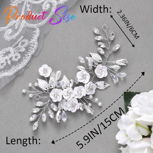 Flower Bridal Hair Vine Silver Wedding Hair piece Rhinestone Headpiece Accessories for Women and Brides (5.9Inches) (A-Silver) - color: A-Silver