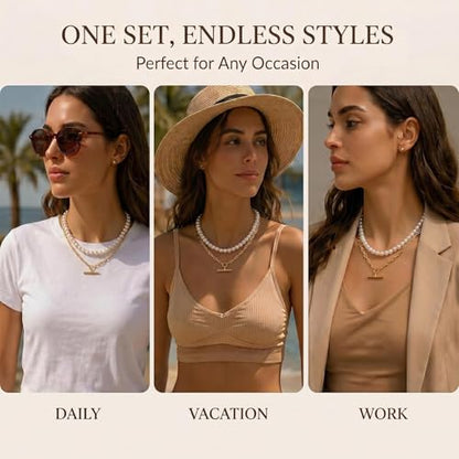 Layered Necklaces for Women Pearl Necklace Stack Gold T Bar Necklace Set Dainty Heart Pendant Jewelry Trendy 2026 Fashion Accessories Gifts - color: A9:2pcs-gold-10mm