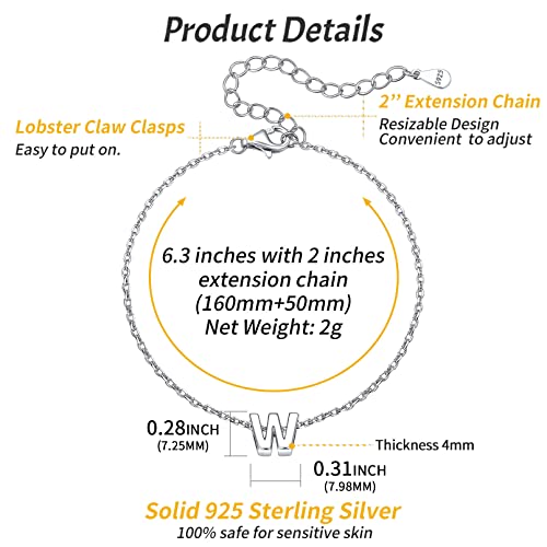 ChicSilver Initial Bracelet for Women 925 Sterling Silver Letter Initial Bracelet Dainty Personalized 26 Alphabet Jewelry Gifts for Birthday Anniversary Wedding - style: W