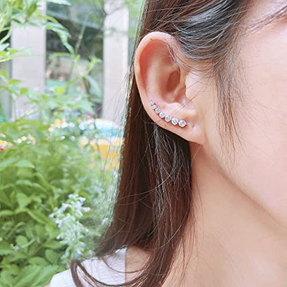 Charm Earrings Hoop set in 925 Sterling Silver for women Open Lotus Flower | Simulated Blue Sapphire | Tiny Lotus | Circle | Climber Crawler - style: Climber/Crawler
