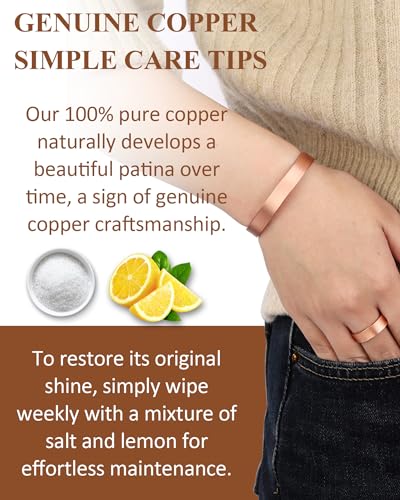 Pure Copper Bracelet and Ring Set – Copper Bracelet for Men & Women – 100% Solid, Raw & Uncoated Handmade Hammered Tibetan Cuff Bangle - color: copper024