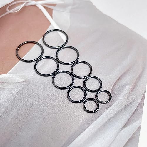 5Pairs Surgical Stainless Steel 16G Sleeper Cartilage Daith Tiny Small Hoop Earrings Mini Septum Hinged Clicker Nose Ring Helix Tragus Piercings Unisex Fashion Huggie Hoops Set 6-14MM - color: Black