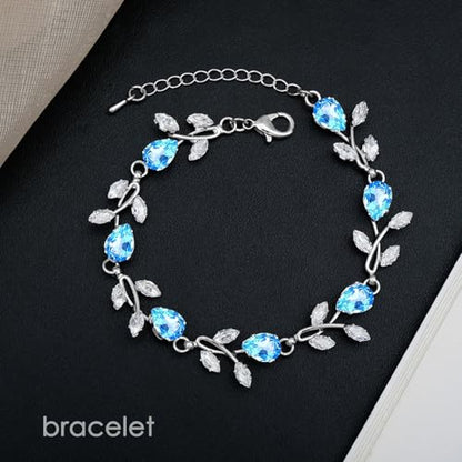 CSY Elegant Bridal Jewelry Sets Clear Cubic Zirconia Wedding Necklace Earrings Bracelet Set for Birdes Bridesmaids CZ Prom Jewelry - color: Sky Blue-Necklace Earrings Bracelet