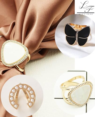 Scarf Rings Buckle And Slides For Women Scarves Pin Tshirt Ties Clip For The Side 3CP - color: C pearl silk scarf buckle