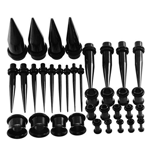 36pcs Ear Stretching Kit 14G-00G Surgical Steel Tapers Tunnels Gauges Set for Starter Women and Men Expanders Body Piercing Jewelry - color: Black