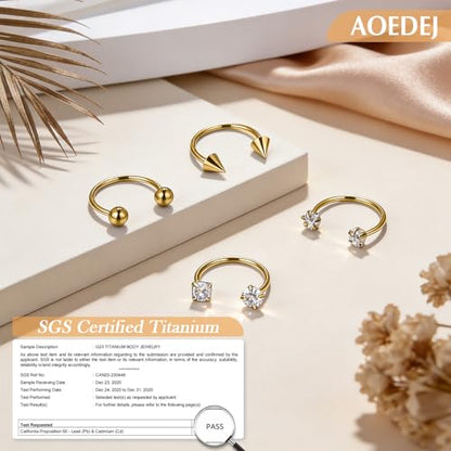 AOEDEJ 20G Titanium Horseshoe Nose Rings Internally Threaded Septum Jewelry Lip Rings Hoop Labret Jewelry Spike CZ Ball Horse Shoe Nose Ring Hoops for Women Men - style: Gold-10mm