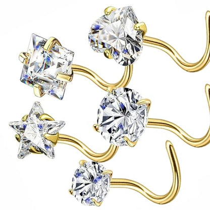 14k Gold Plated Nose Rings Studs for Women 316L Surgical Steel Nose Piercings 22g/20g/18g Gauges 1.5mm/2mm/2.5mm/3mm/3.5mm/4.5mm Sizes - color: 18g 5pcs S Gold Surgical Steel