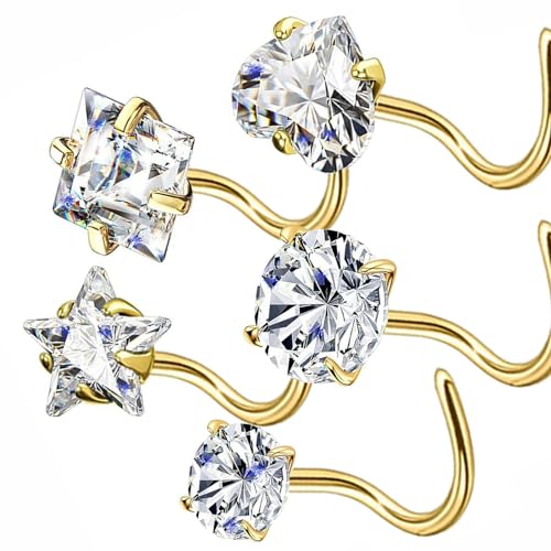 14k Gold Plated Nose Rings Studs for Women 316L Surgical Steel Nose Piercings 22g/20g/18g Gauges 1.5mm/2mm/2.5mm/3mm/3.5mm/4.5mm Sizes - color: 18g 5pcs S Gold Surgical Steel