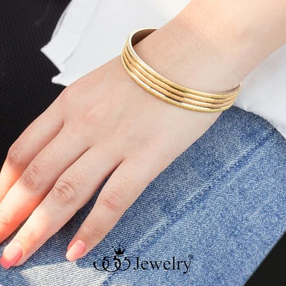 555Jewelry 12mm Wide Stainless Steel Solid Slip On Bangle Bracelet for Women With Small Wrist - color: Sandblast Multicolor (Large)