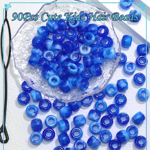 NAISKA 90Pcs Deep Blue Kids Hair Beads Small Hair Beads for Kids Round Beads for Hair Girls Dreadlock Beads Cute Mini Pony Beads Acrylic Loc Beads Beaded Hair Clips Accessories - color: Blue