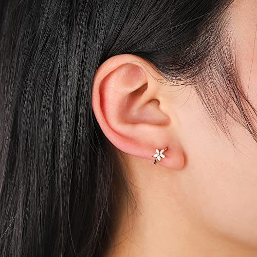 DAILY VIBES Dainty Butterfly Cross CZ Small Huggie Hoop Earrings for Women | Hypoallergenic, 14K Gold Plated Hoops, Tiny Cubic Zirconia, Cartilage Hoop Earrings for Women Trendy - color: Mini Flower