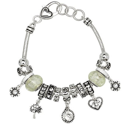 Falari Birthstone Bracelet Multi-Color Charm Beads Silvertone Birthday Gifts for Women - color: 04-April
