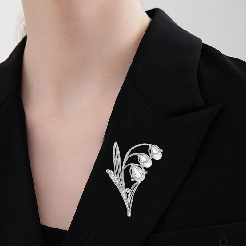 coadipress Tulip Floral Brooch Pin for Women Dainty Gold Plated Rhinestone Pearl Tulip Flower Green Leaf Broochs Pins Trendy Wedding Party Jewelry Accessories - style: SILVER CZ