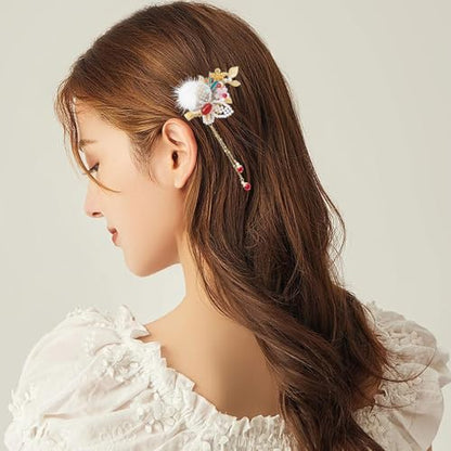 Bridal Flower Hair Clips, Crystal Hair Pins Pearl Rhinestone Hair Barrettes, Wedding Hair Pieces Pearl Headpieces Hair Accessories for Women Girls - color: Gold&Red