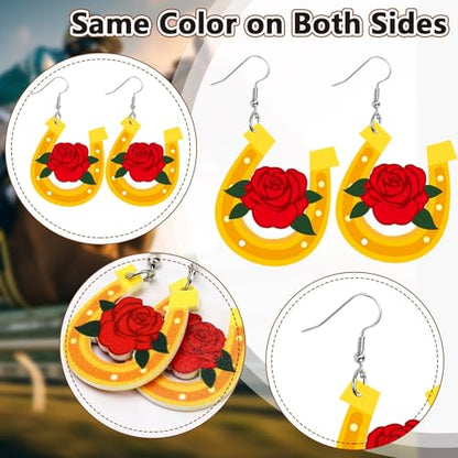Kentucky Derby Earrings 8 Pairs Women Horse Racing Acrylic Dangles | Acrylic Double Sided Design, Kentucky Derby Day Accessories, Lightweight Horse Race Jewelry, 8 Pairs Party Gifts Bulk - style: Horse Racing