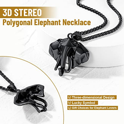 GOLDCHIC JEWELRY Africa Map Necklace for Men, Stainless Steel African Tribal/Egyptian Eye of Horus/I LOVE AFRICA/Elephant Map Hiphop Jewelry Unisex with 22'+2'Adjustable Chain - color: 3D Elephant - Black, style: No Customization
