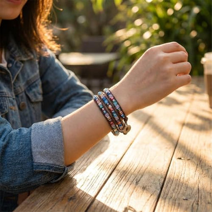 YGLINE Natural Stone Wrap Bracelet for Women Boho Bracelets Healing Crystal Beaded Bracelet Adjustable 3/5 Wraps Bracelet Handmade Birthday Gifts for Women - color: crystal cube