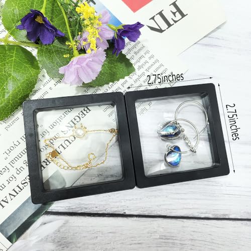 Portable Travel Jewelry Organizer, Black Square Jewelry Display Case, Transparent Window for Coins and Collections (Black, 2.75*2.75*0.51 inches) - size: 2.75*2.75*0.51 inches