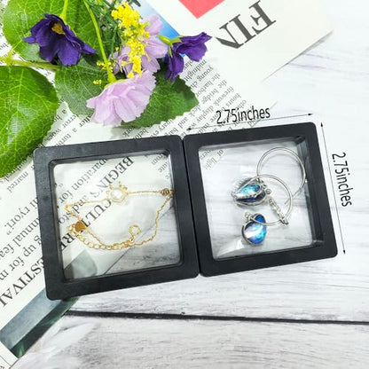 Portable Travel Jewelry Organizer, Black Square Jewelry Display Case, Transparent Window for Coins and Collections (Black, 2.75*2.75*0.51 inches) - size: 2.75*2.75*0.51 inches
