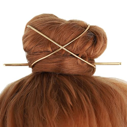 Minimalist X-Shaped Hair Pins for Bun Holder, Gold Silver Rose Gold, Metal Hair Stick Accessories, 3 Pack