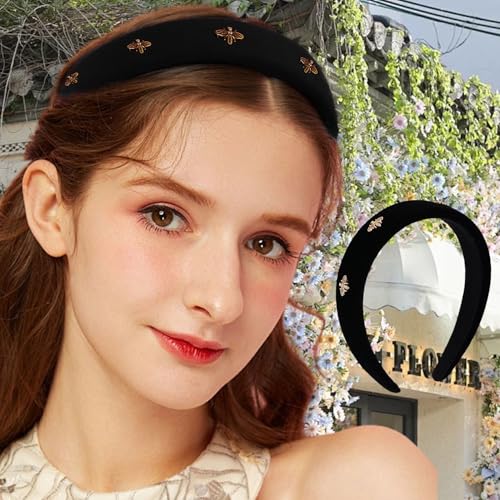 Headbands for Women Wide Trendy Padded Hair Band Non Slip Elastic Vintage Hair Accessories for Daily Wear Outfit - color: Black, size: 1 Count (Pack of 1)