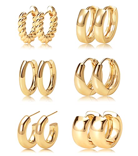 Gold Hoop Earrings Set 14k Real Gold Plated Huggie Earrings Hypoallergenic Chunky Twisted Thick Jewelry for Multiple Piercing Christmas Gift for Women - color: gold hoop style01