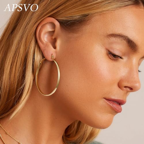 Apsvo Hoop Earrings for Women, 5mm Wide 14K Gold Plated/Silver Hoop Earring Hypoallergenic 925 Sterling Silver Earrings Lightweight Large Earrings for Women - color: 3mmWide-50mmGold