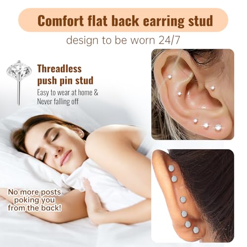 20G Flat Back Earrings Studs 18G Nose Rings 24K Gold Plating 3 Pairs Titanium Threadless 16G Cartilage Earrings for Women Men Tragus Conch Helix Medusa Lip Piercing Jewelry - color: polish clear cz, size: 18G
